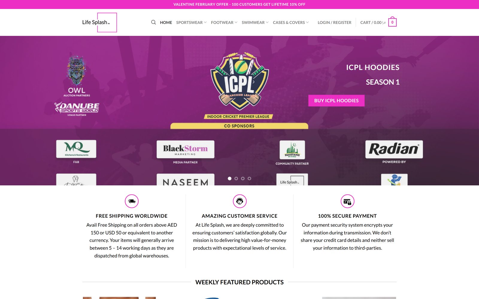 Life Splash Store homepage